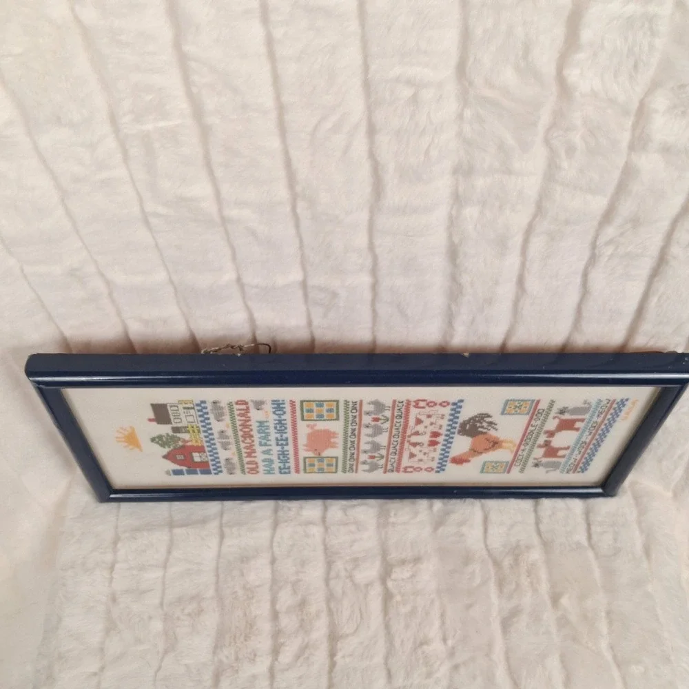 Vintage Old MacDonald Had a Farm Framed Cross Stitch Sampler Folk Art Wall READ